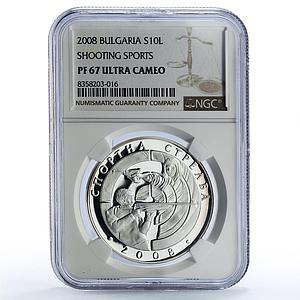 Bulgaria 10 leva Shooting Sports PF67 NGC silver coin 2008