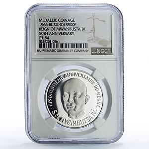 Burundi 500 francs King Mwanbusta IV History Politics PL64 NGC billon coin 1966