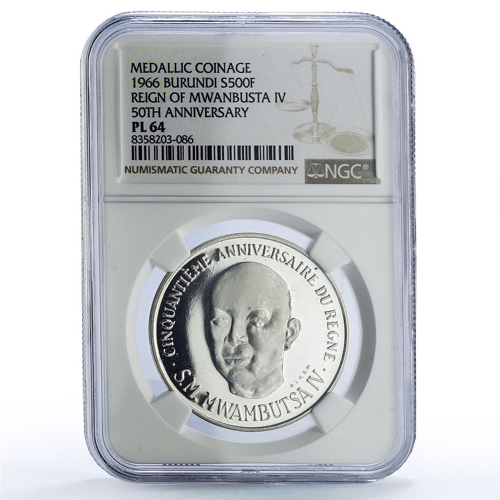 Burundi 500 francs King Mwanbusta IV History Politics PL64 NGC billon coin 1966