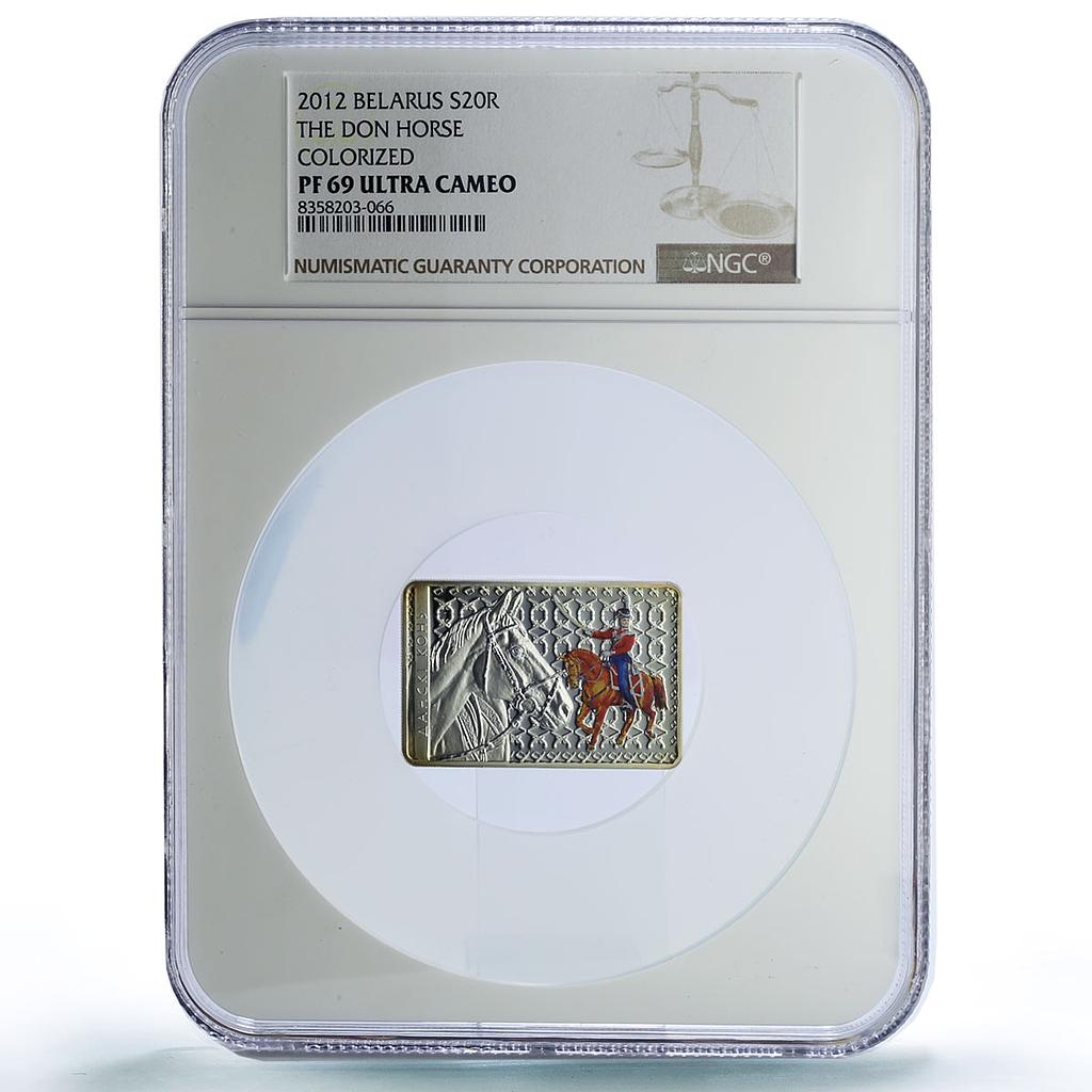 Belarus 20 roubles Don Stallion Horse Cossack Colored PF69 NGC silver coin 2012