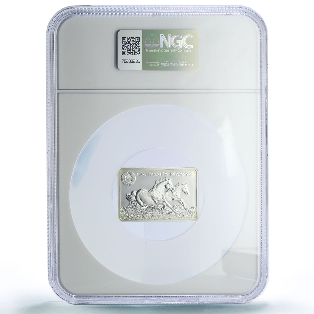 Belarus 20 roubles Don Stallion Horse Cossack Colored PF69 NGC silver coin 2012