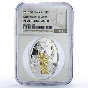 Cook Islands 5 dollars Ressurection Christ Religion PF70 NGC silver coin 2016