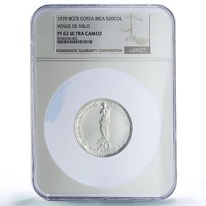 Costa Rica 20 colones Venus of Milo Sculpture Art PF62 NGC silver coin 1970