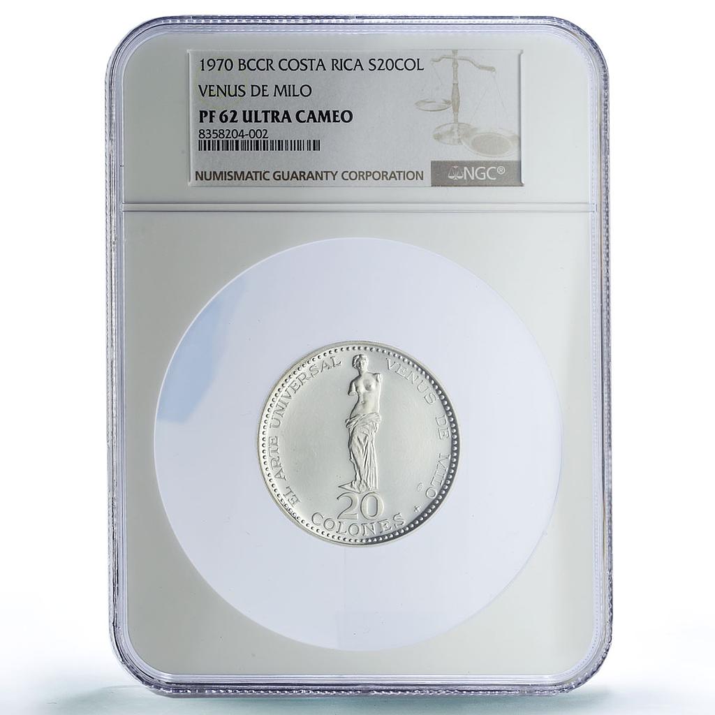 Costa Rica 20 colones Venus of Milo Sculpture Art PF62 NGC silver coin 1970