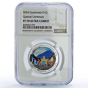 Guatemala 1 quetzal Antigua Capitals Ibero-American PF70 NGC silver coin 2024