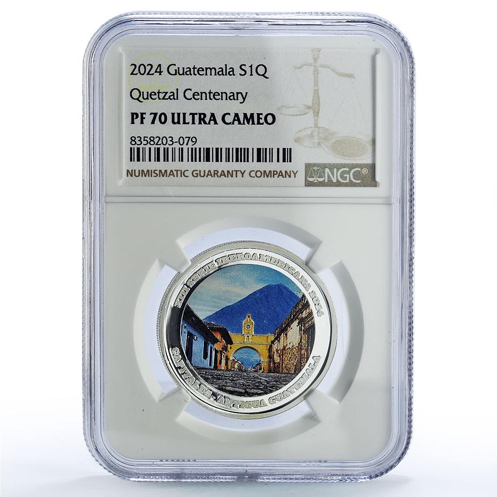 Guatemala 1 quetzal Antigua Capitals Ibero-American PF70 NGC silver coin 2024