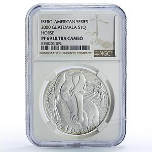 Guatemala 1 quetzal Caballo Man Horse Ibero-American PF69 NGC silver coin 2000