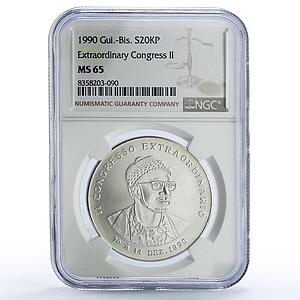 Guinea-Bissau 20000 pesos Second Extradionary Congress MS65 NGC silver coin 1990