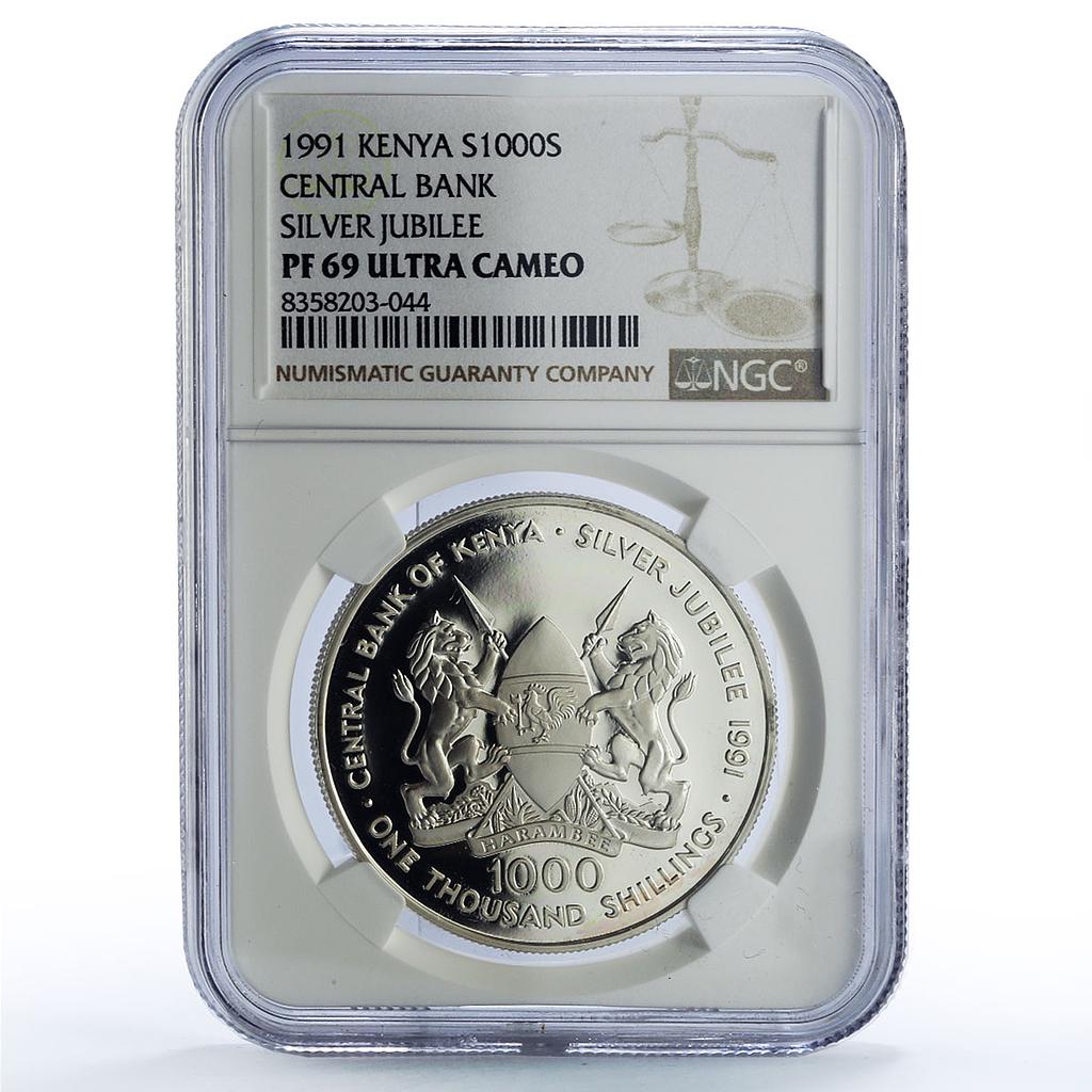 Kenya 1000 shillings President Moi Central Bank PF69 NGC silver coin 1991
