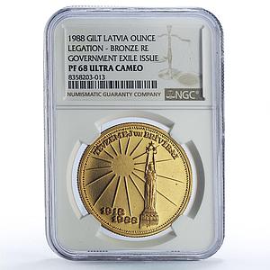 Latvia 1 ounce Independence History Politics X#5b PF68 NGC bronze coin 1988