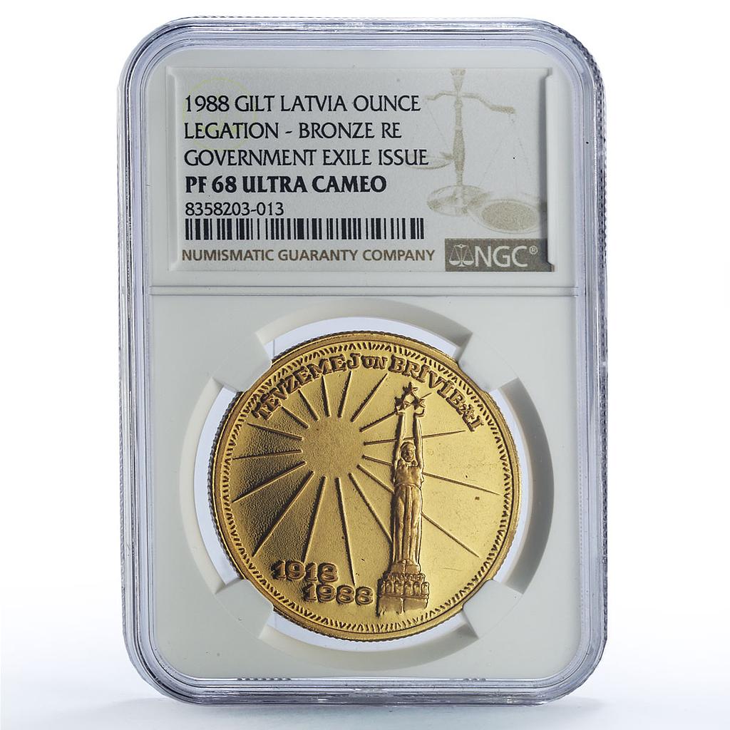 Latvia 1 ounce Independence History Politics X#5b PF68 NGC bronze coin 1988