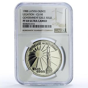 Latvia 1 ounce Independence History Politics PF68 NGC CuNi coin 1988
