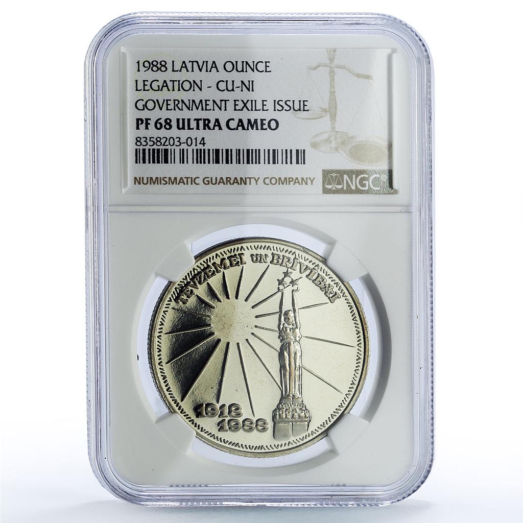Latvia 1 ounce Independence History Politics PF68 NGC CuNi coin 1988