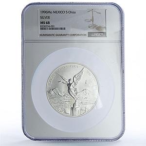 Mexico 5 onzas Libertad Angel of Independence MS68 NGC 5 oz silver coin 1996