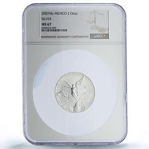 Mexico 2 onzas Libertad Angel of Independence MS67 NGC 2 oz silver coin 2007