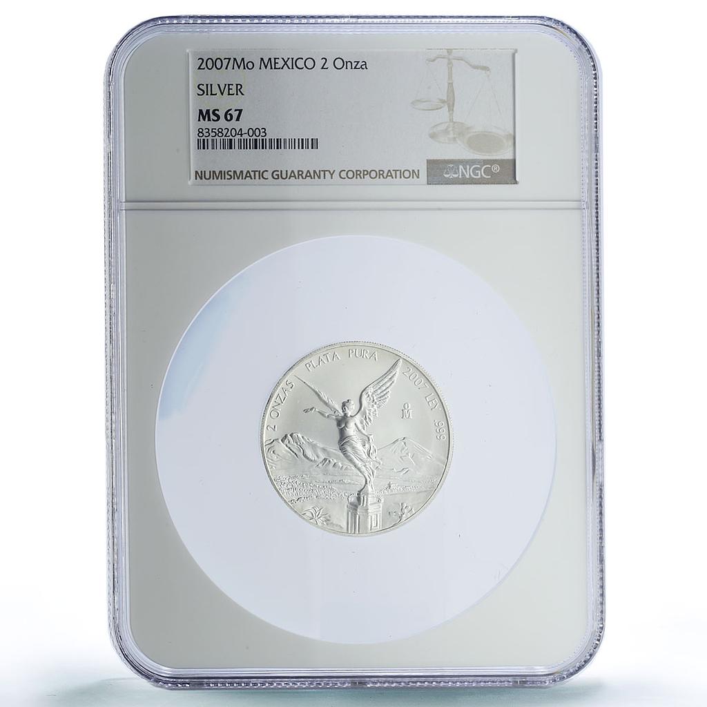 Mexico 2 onzas Libertad Angel of Independence MS67 NGC 2 oz silver coin 2007