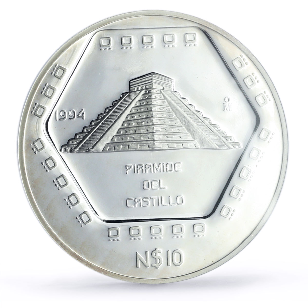 Mexico 10 pesos Piramide Castillo Precolombina Maya PF69 NGC 5 oz Ag coin 1994