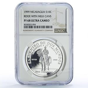 Nicaragua 10 cordobas Delivery Man Horse Ibero-American PF68 NGC Ag coin 1999