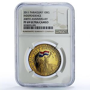 Paraguay 100 guarani Independence History Politics PF69 NGC CuAl coin 2011