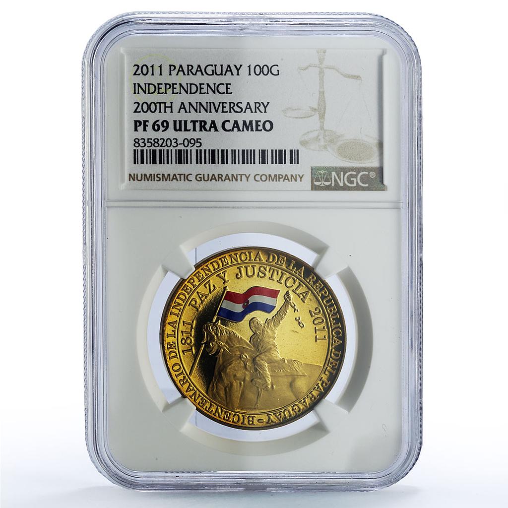 Paraguay 100 guarani Independence History Politics PF69 NGC CuAl coin 2011