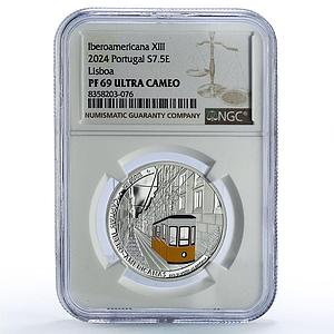 Portugal 7,5 euro Lisboa Capitals Ibero-American Color PF69 NGC silver coin 2024