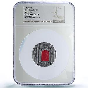 Palau 10 dollars Manueline Tiffany Art Architecture PF69 NGC silver coin 2011