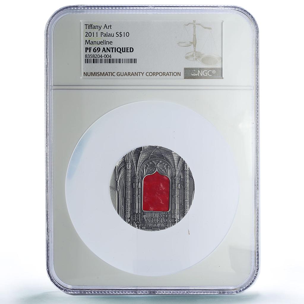 Palau 10 dollars Manueline Tiffany Art Architecture PF69 NGC silver coin 2011