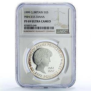 Great Britain 5 pounds Princess Diana History Politics PF69 NGC silver coin 1999