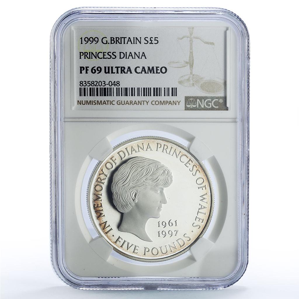Great Britain 5 pounds Princess Diana History Politics PF69 NGC silver coin 1999