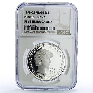 Great Britain 5 pounds Princess Diana History Politics PF68 NGC silver coin 1999