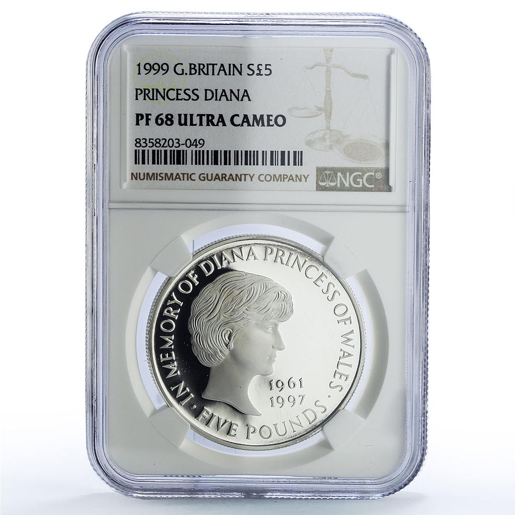 Great Britain 5 pounds Princess Diana History Politics PF68 NGC silver coin 1999