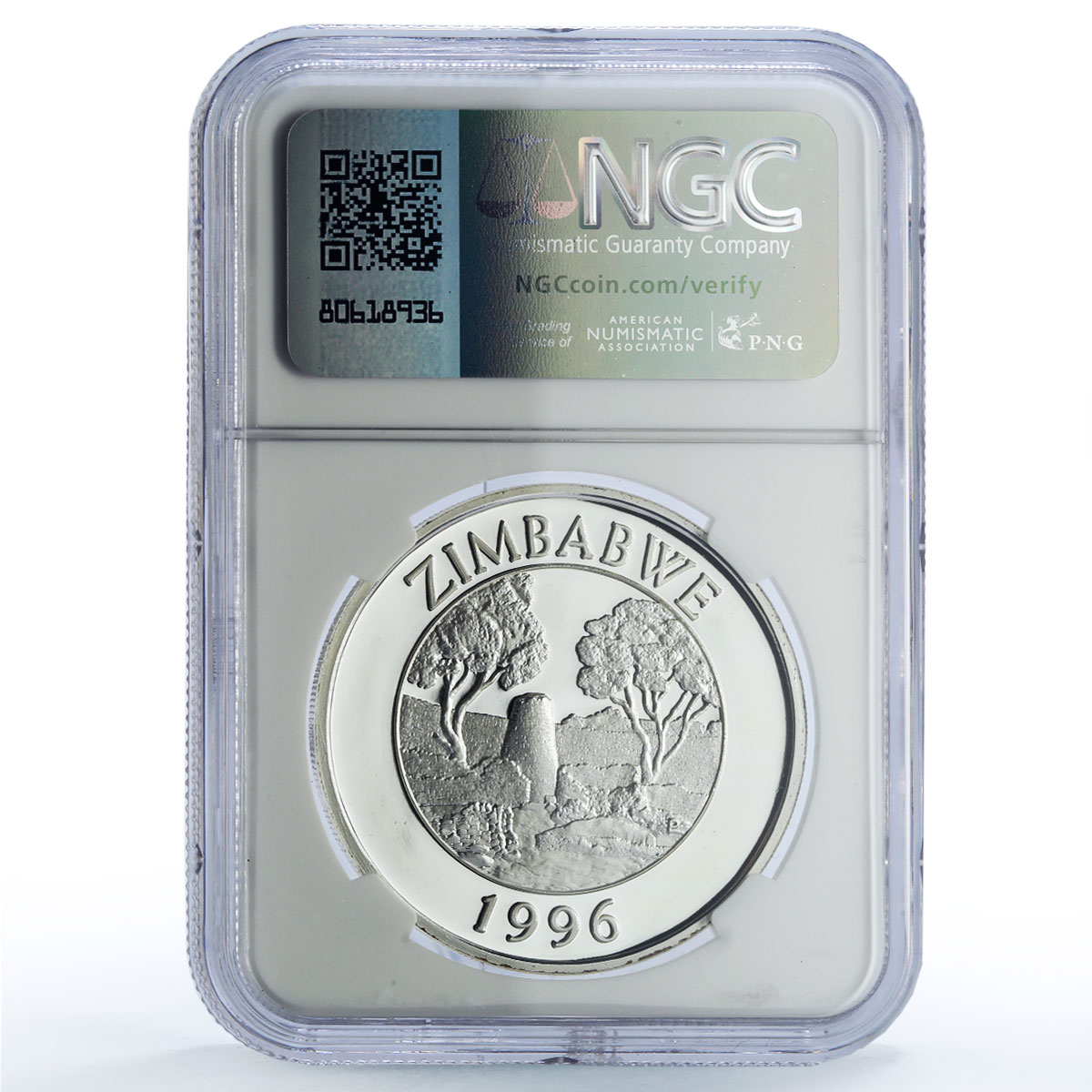 Zimbabwe 10 dollars Leopard Conservation Wildlife Fauna PF68 NGC Ag coin 1996