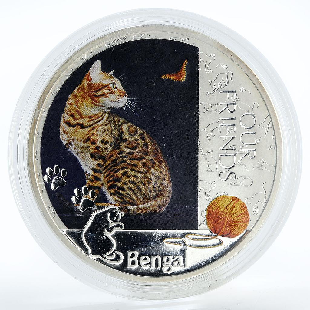 Niue 2 dollars Our Friends Bengal Cat colored silver coin 2012
