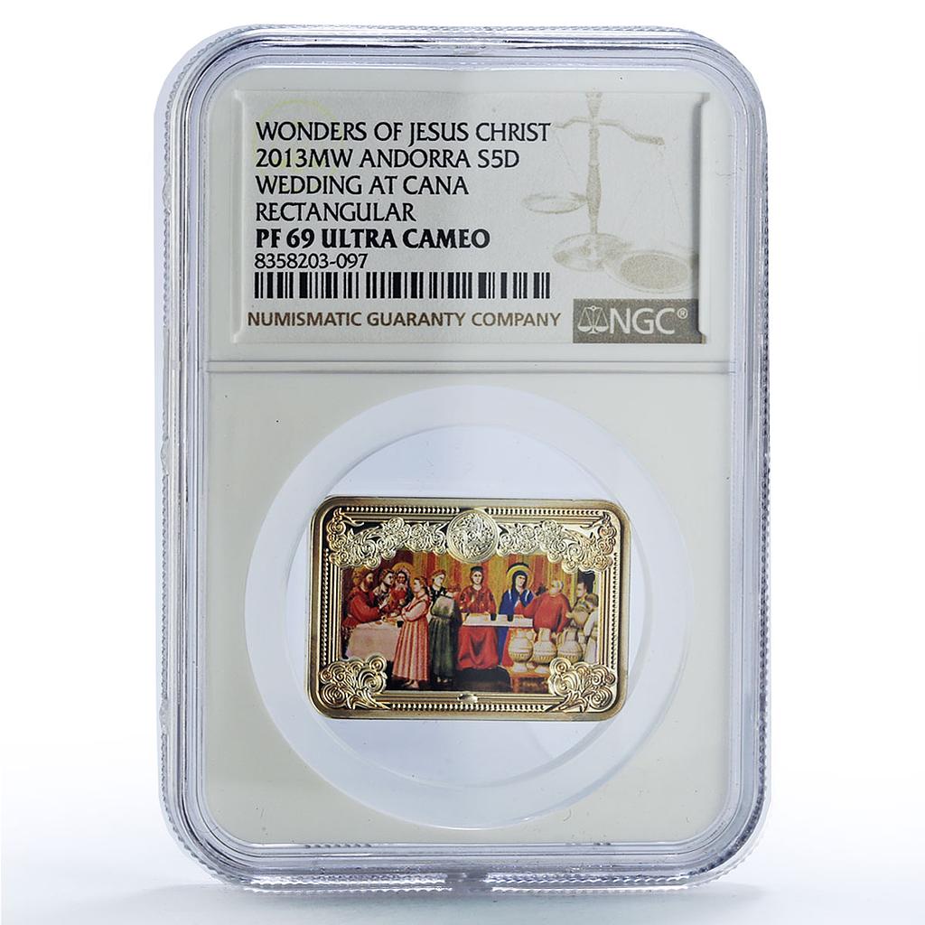 Andorra 5 diners Cana Wedding Christ Wonders Art PF69 NGC silver coin 2013