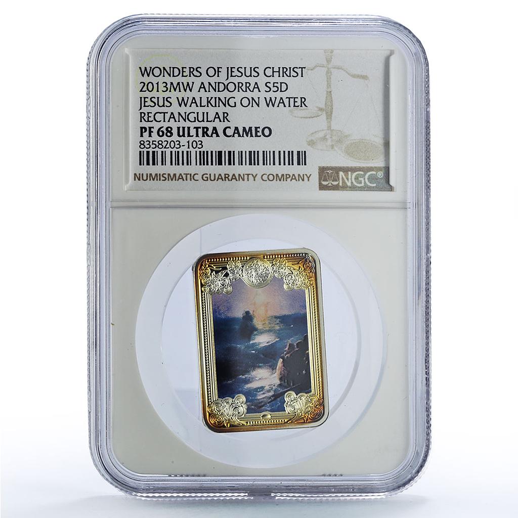 Andorra 5 diners Walking on Water Christ Wonders Art PF68 NGC silver coin 2013