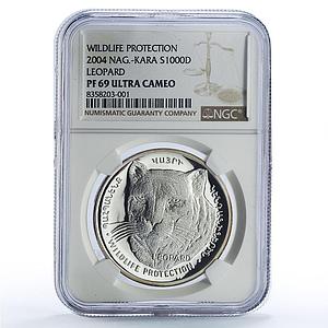 Artsakh Karabakh 1000 dram Leopard Wildlife Fauna PF69 NGC silver coin 2004
