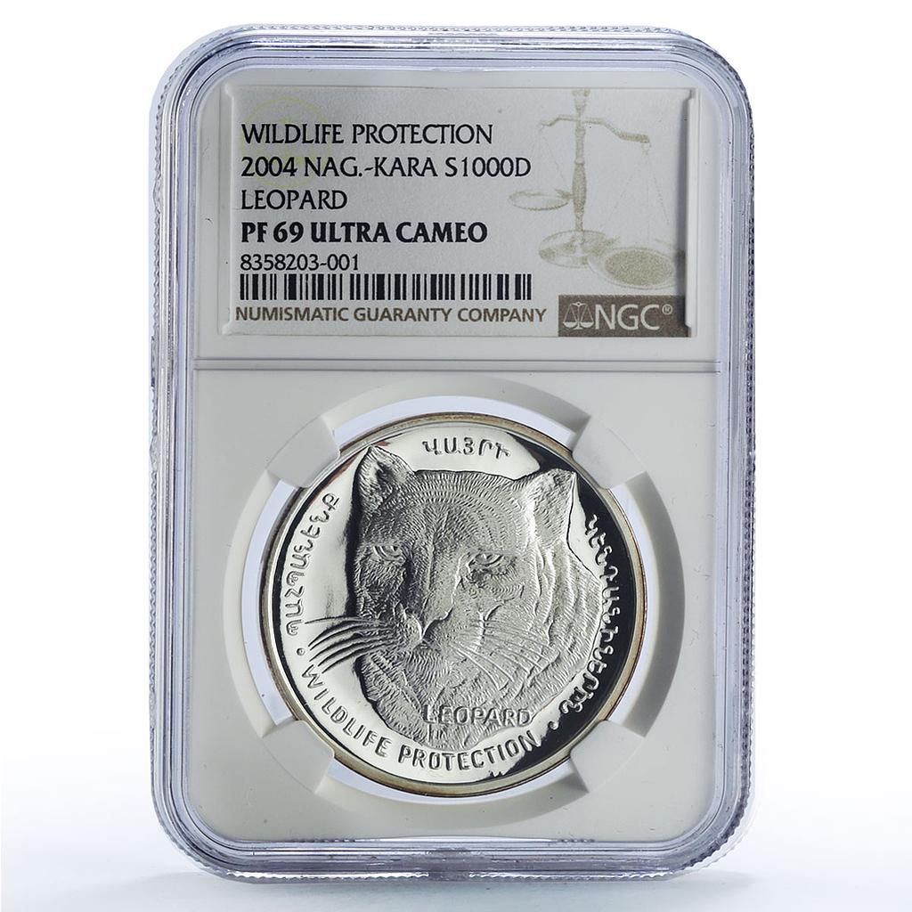Artsakh Karabakh 1000 dram Leopard Wildlife Fauna PF69 NGC silver coin 2004