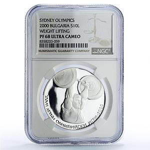 Bulgaria 10 leva Weightlifting Sydney Olympic Games PF68 NGC silver coin 2000