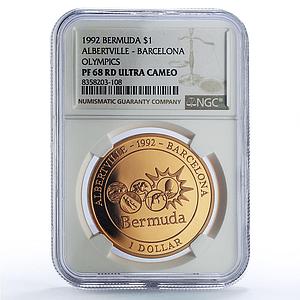 Bermuda 1 dollar Albertville Barcelona Olympic Games PF68 NGC bronze coin 1992