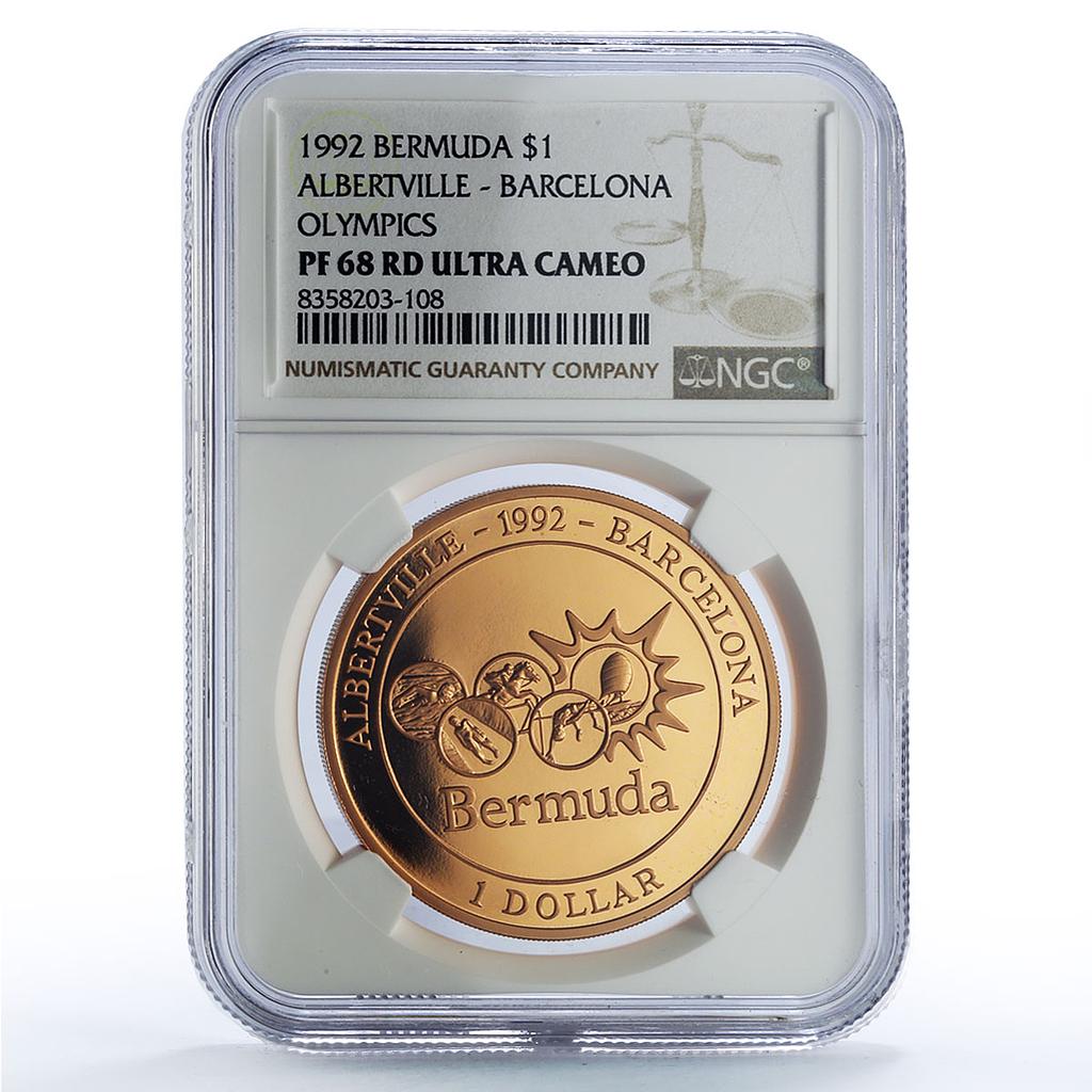 Bermuda 1 dollar Albertville Barcelona Olympic Games PF68 NGC bronze coin 1992