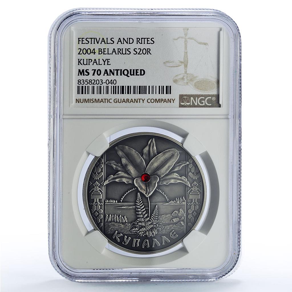 Belarus 20 roubles Kupalle Kupalye Festivals Rites MS70 NGC silver coin 2004