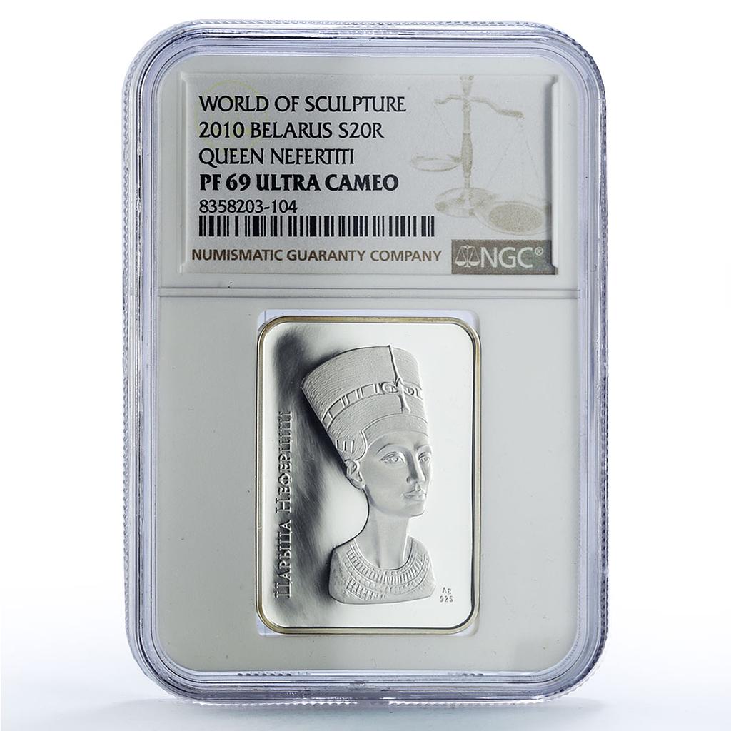 Belarus 20 roubles Queen Nefertiti World Sculpture Art PF69 NGC silver coin 2010