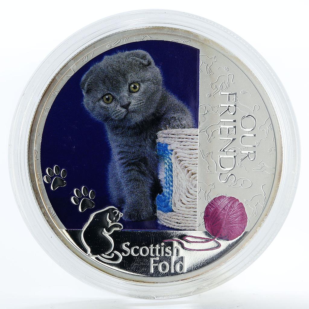 Niue 2 dollars Our Friends Scottish Fold Cat colored silver coin 2012