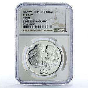 Gibraltar 1 royal Four Cherubs Angels Faith Religion PF69 NGC silver coin 1999