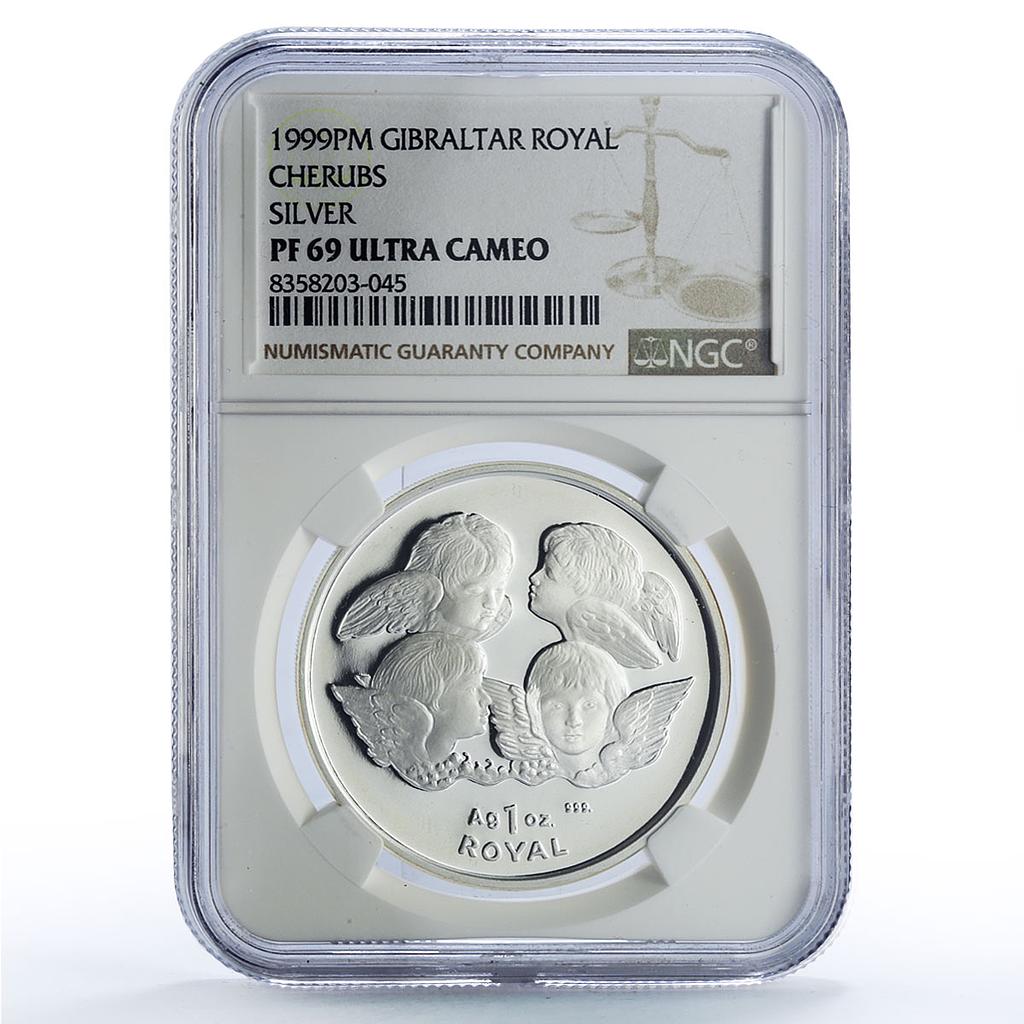 Gibraltar 1 royal Four Cherubs Angels Faith Religion PF69 NGC silver coin 1999