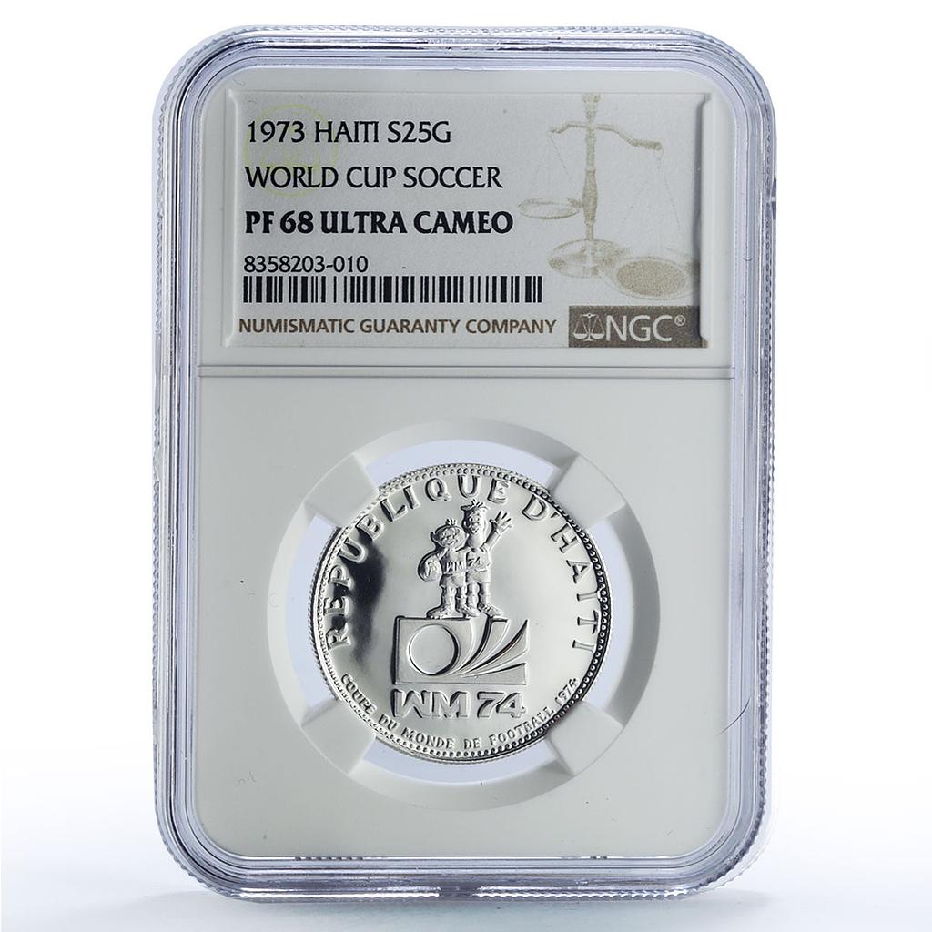 Haiti 25 gourdes Football World Cup in Germany Soccer PF68 NGC silver coin 1973