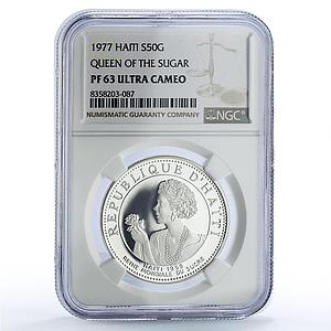 Haiti 50 gourdes World Queen of Sugar Cane History PF63 NGC silver coin 1977