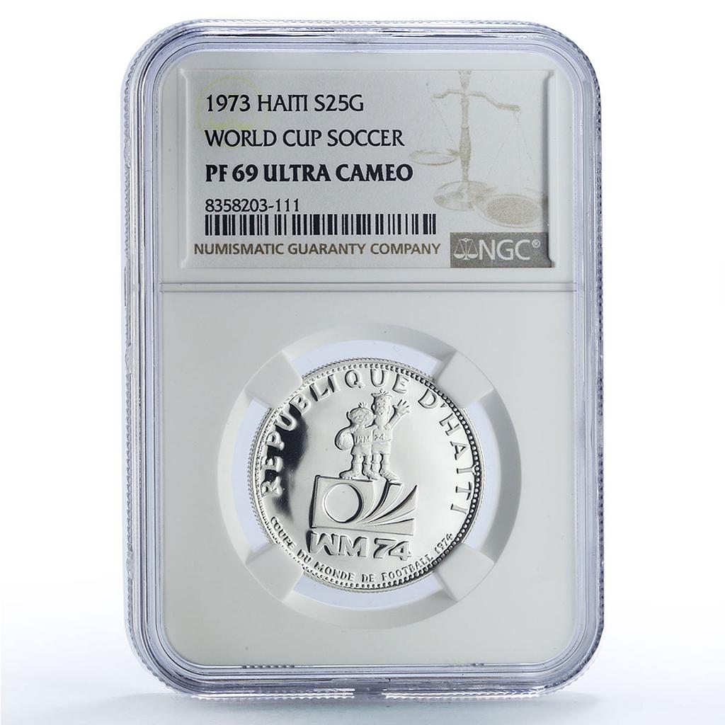 Haiti 25 gourdes Football World Cup in Germany Soccer PF69 NGC silver coin 1973