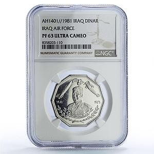 Iraq 1 dinar Hussein Iraqi Army Air Forces Plane Jet PF63 NGC nickel coin 1981