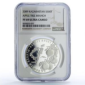 Kazakhstan 500 tenge Apple Blossom Tree Branch Flora PF69 NGC silver coin 2009